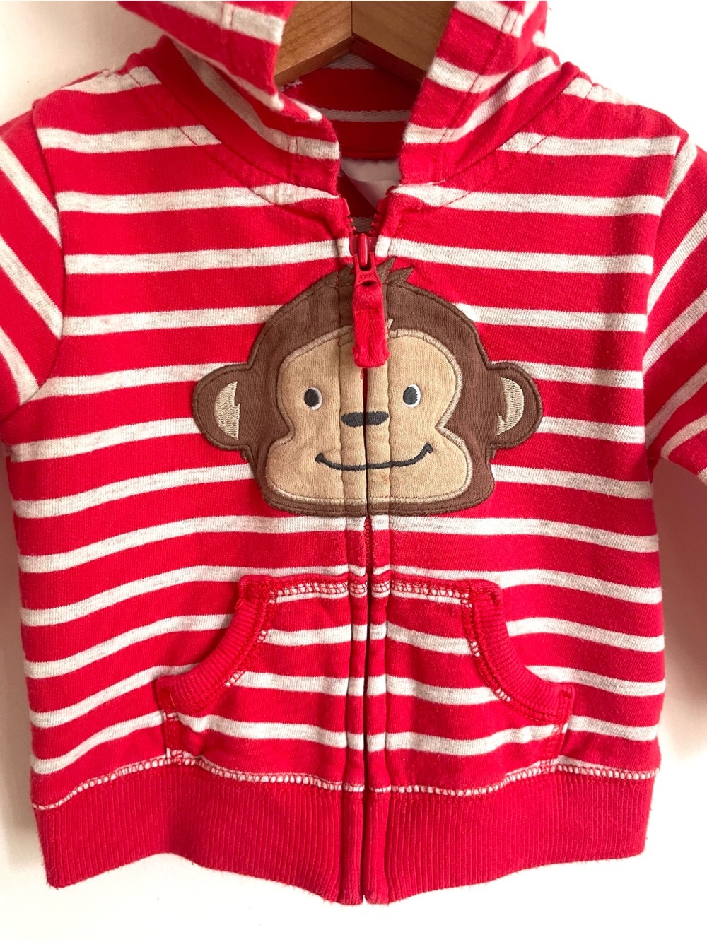 $4 💥🐵 Monkey Full Zip Up Hoodie Lightweight Jacket, Soft French Terry, Red